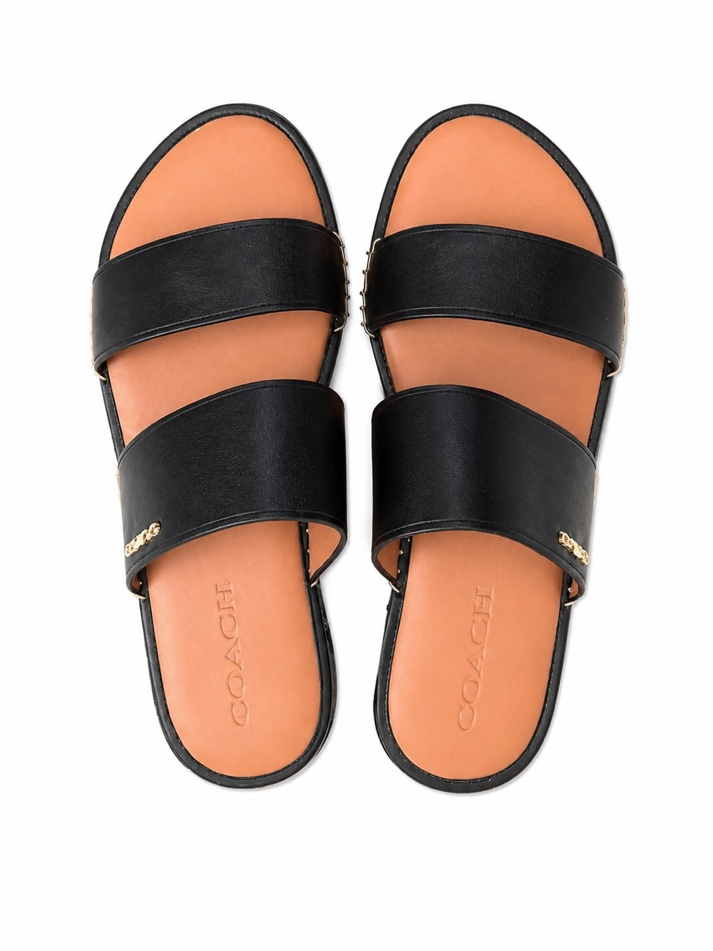 Coach Black Leather Double-Strap Espadrille Slide Sandals Size 7.5B Designer - Picture 2 of 3